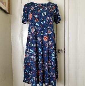 LULAROE CARLY blue orange short sleeve long back dress